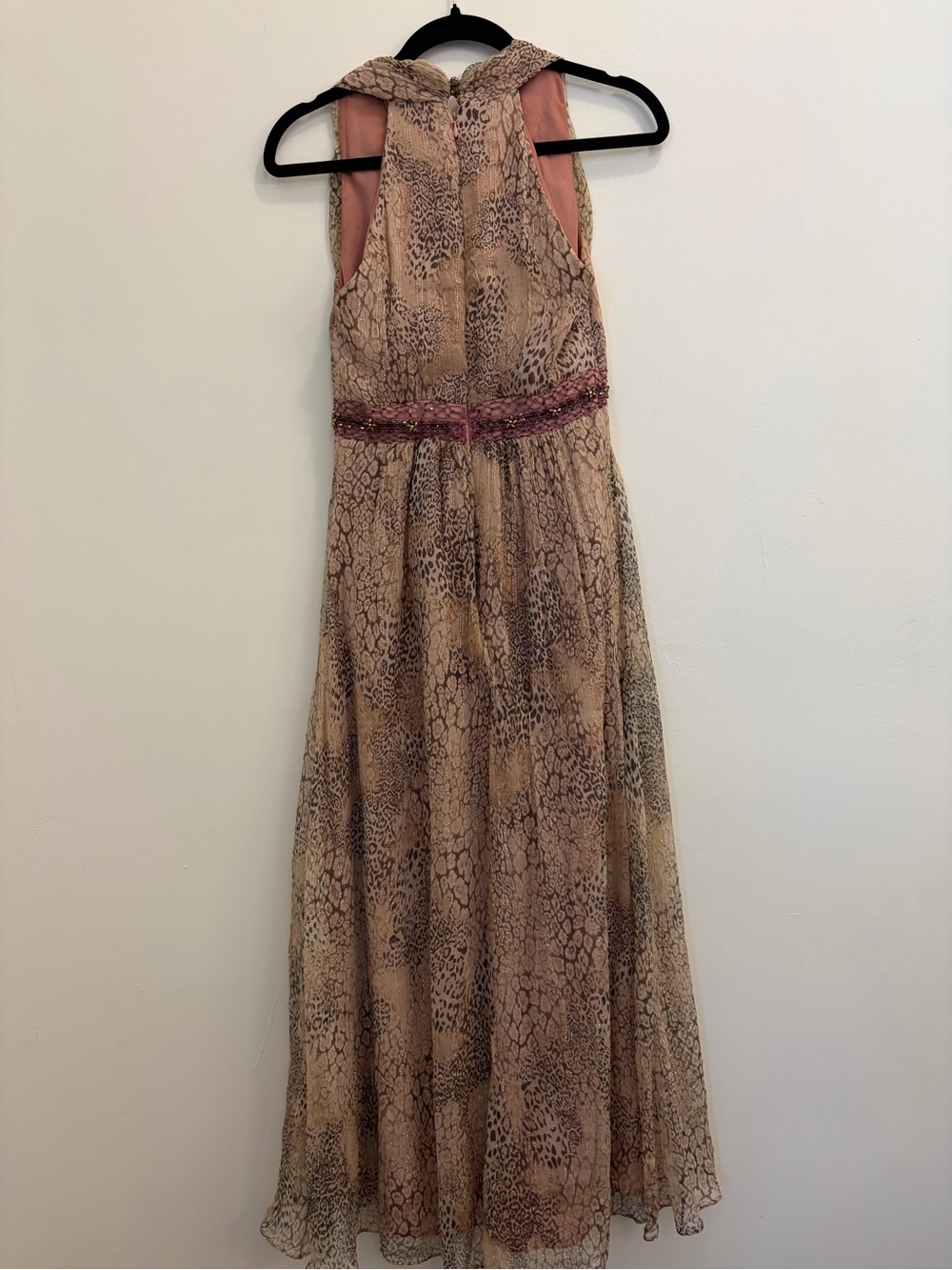 Kay Unger Blush/Gold‎ Beaded Silk Metallic Chiffon Goddess Gown Altered to Sz 4 - Picture 5 of 12
